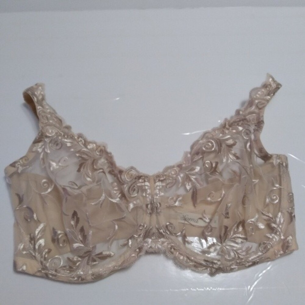 Soma laced unlined embroidered women's bra tan color size 38 G
